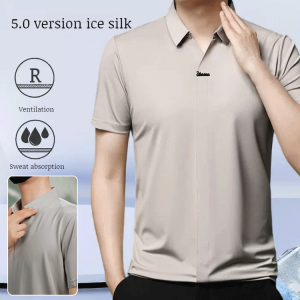 Mens Clothing High Elastic Knit Short-sleeved T-shirt No Curling Edges Suitable for All Body Types