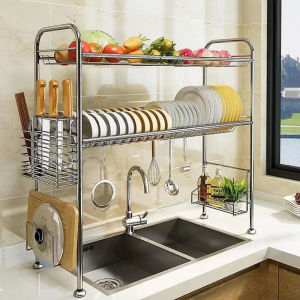 Lifinity ชั้นวางจาน ที่วางจาน ชั้นวางจานสแตนเลส ที่วางจานชาม ชั้นคว่ำจาน ที่คว่ำจาน 2ชั้น 60/80/90/100/120ซม คร่อมอ่างล้างจาน ชั้นวาง ชั้นวางจานสแตนเลส 2 ชั้น - Lazada