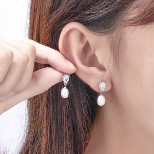 Natural White Freshwater Pearl Drop Earrings for Women Cubic Zirconia Earrings Prom Party Jewelry