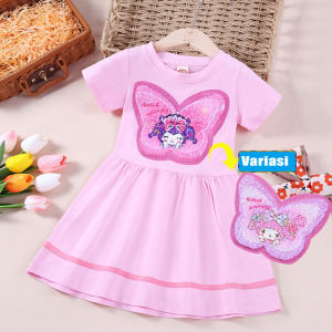 Kuromi kids Purple Dress Anak Perempuan Kartun Kupu -kupu Gaun for 2-8Yrs
