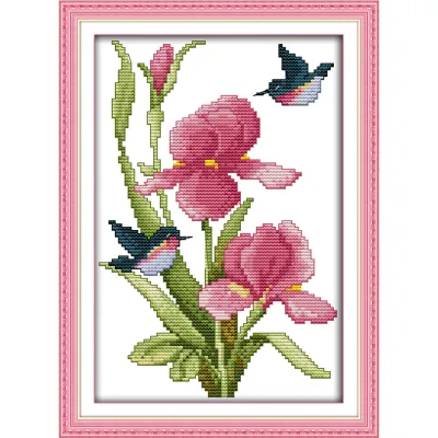 Flowers and hummingbirds Pattern Cross Stitch Complete Set Stamped Canvas Handmade 11CT 14CT Needlework DIY Handmade Embroidery Cotton Thread Set Factory Outlet Room Home Decor Handicrafts Sewing Kit Sale