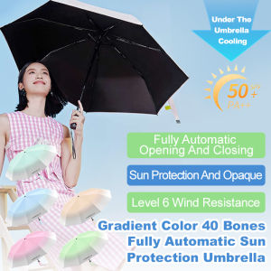 💕 Gradient Color Small Fresh 💕 Gradient Color 40 Bone Fully Automatic Sun Protection Umbrella Automatic Umbrella Sunny and Rainy Dual-Purpose Thickened Windproof Sun Umbrella Black Glue Sun Protection and UV Protection Umbr