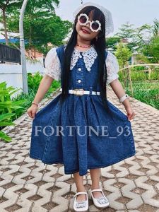 Dress jins anak perempuan terbaru 2024 mix brukat usia 3 - 8 tahun dress cargo jeans anak perempuan import korean style gaun natal anak perempuan dress kondangan / pesta dress jeans anak perempuan kekinian viral tiktok dress labubu anak perempuan - COD