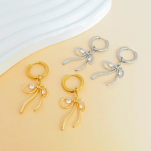 Trendy Alloy Bow Earrings Long Hoop Earrings Drop Dangle Earrings Fashionable Ornaments to Your Collection Women