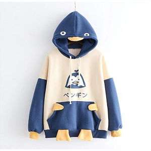 Sweater Hoodie Penguin Lucu Sweater Hoodie Cewe Bahan Lembut Dan Tebal Cotton Flecee Gaya Korean Daily Outfit