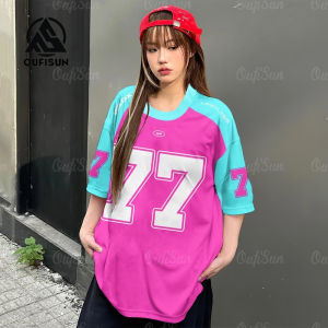 【Oufisun】American Style Ball Uniform Women T-Shirts Oversized Short-Sleeved Top Loose Shirt 77 Ball Uniform Couple Clothing