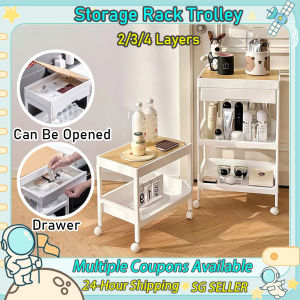 Trolley Cart 2-Tier/3-Tier/4-Tier Movable Shelf Drawer Trolley Cart With Wheels Storage Box Space Savers Trolley With Wheels 廚房手推車
