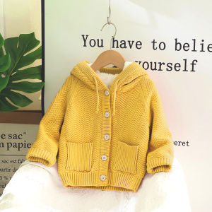 7CYM Winter Kids Sweaters Fur Lining Girls Cardigans Warm Boys Knitwear Chidlren Outfit