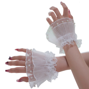 Breathable Stretchable Hand Sleeves With Decorative Pearls Lace Flower Wrist Cuff Sleeves For Women Photography Wear