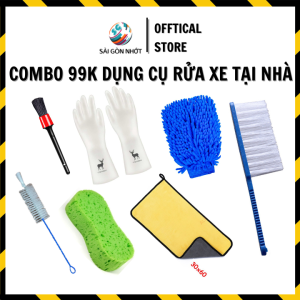 [COMBO TIẾT KIỆM] Bộ 7 Dụng Cụ Rửa Xe Máy Ôtô tại nhà (khăn 3M bao tay san hô bàn chải cọ bút mút rửa xe)