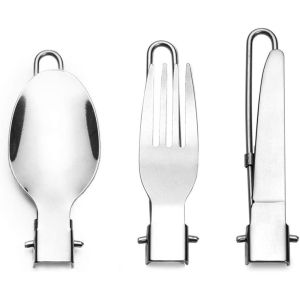 3pcs/set Outdoor Camping Dinnerware Portable Stainless Steel Foldable Spoon Fork Set Travel Cutlery Sets