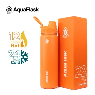 AquaFlask (22oz) Wide mouth w/ flip cap Vacuum Insulated Stainless Steel Drinking Water Bottle