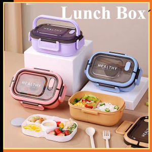 Lunch Box with Sauce Container Double Layered Divided Compartments Insulated Food Storage Bento Box