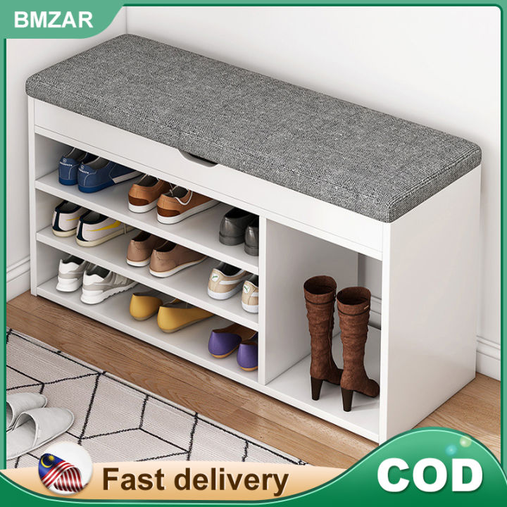 Wooden Shoe Stool Cabinet with Cushion Storage Cushion Shoe rack Bench ...