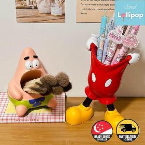 [SG stocks] Desktop decoration cartoon Stand-up pen holder resin storage container creative make up brush storage bucket