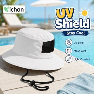 Bucket Hat Uv Protection Wide Brim Quick Dry Breathable Adjustable Chin Strap Outdoor Beach Swim
