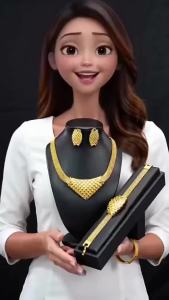 Simple inverted triangle jewelry for Middle Eastern Dubai brides 24k Gold necklace earrings bracelet Jewelry set
