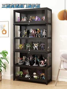 Lockable Figure Display Cabinet Black Acrylic Display Stand Transparent Dustproof Storage Rack