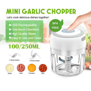 Local SELLER Kitchen Electric Mini Garlic Blender Grinder Press USB Portable Chopper Crushed Ginger Baby Food Supplement Machine White 100ml+250Mlfood Crusher