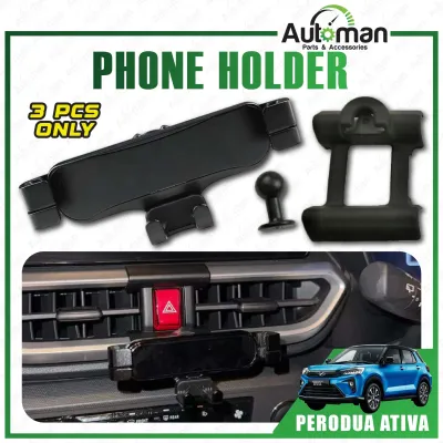 Perodua Ativa Phone Holder OEM Mobile Stand Air Cond Vent Black Mount Clip Adjustment Auto Lock