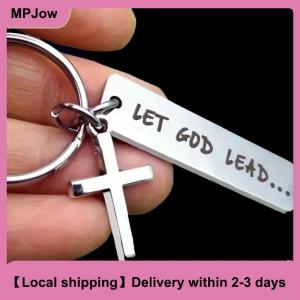 【Local shipping】 Let God Lead···Faith Cross Stainless Steel Keychain Religious Key Chain Ring Purse Bag Backpack Charm Daily Gift