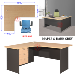 L Shape Table with Fixed Pedestal / Office Desk / Writing Table / Meja Pejabat / Meja Office / Meja L Shape