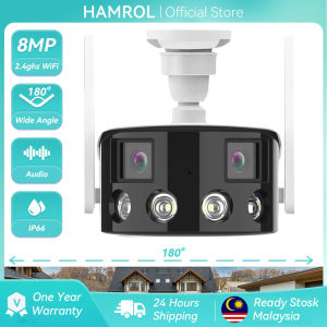 Hamrol 8MP 4K Dual Lens Ultra wide angle 180° Wifi IP Camera Outdoor 4MP Full Color Night Vision Ai Human Detect CCTV Security Camera