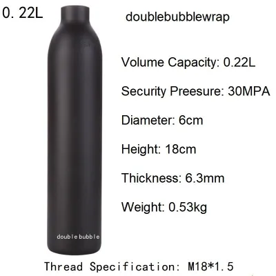 FC0.22L-0.5L Bình nhôm M18 * 1.5 PCP Tank chai 30mpa van paintball PCP Tank xi lanh lặn