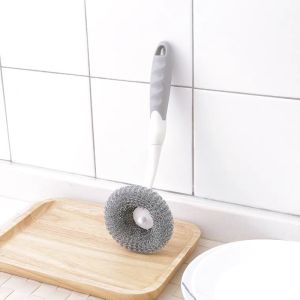 Large stainless steel cleaning ball kitchen brush pot and dishwashing with handle