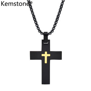 Kemstone Stainless Steel Small Cross Black Blue Gold Plated Mens Pendant Necklace Jewelry