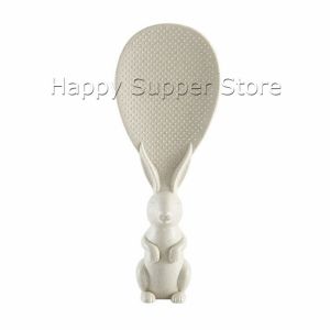 Happy ทัพพีตักข้าว ทัพพีตักข้าวรูปกระต่ายน่ารัก ตั้งได้ ข้าวไม่ติดทัพพี ล้างง่าย Wheat straw rice spoon