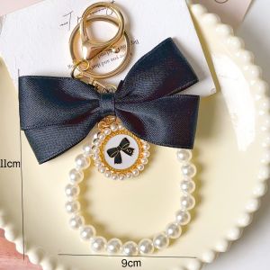 Y2K Ribbon Bowknot Bag Keychain Pearl Beaded Pendant INS Sweet Large Bow Phone Hanging Ornament for Backpack Gift Decorations