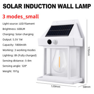 Solar Light Outdoor Sconce Waterproof Motion Sensor Lamp Tungsten Wall Lights Exterior Lighting Fixtures for House Patio Porch Garage