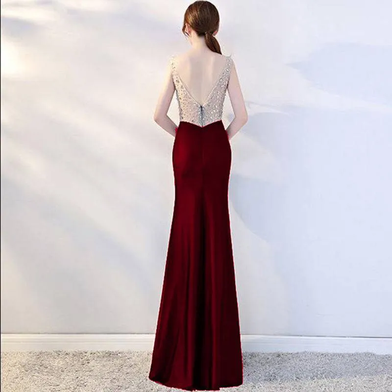 Recoal&Mall】 Fishtail formal dress women Evening Dinner Gown French  bridesmaid