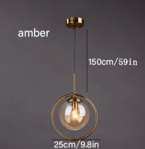 Nordic Loft Glass Pendant Light Restaurant Amber Ball Hanging Lamp Bedroom Bedside Hotel Bar Home Decor Fixtutre
