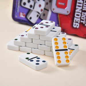 Bộ Cờ Domino Nền trắng điểm màu - Domino Loại đẹp có Kèm Hộp chứa bằng Kim Loại