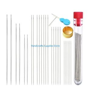Kirilgu Beading Needles Set Big Eye Beading Needles Long Straight Beading Needles with Thimble Needle Bottles Sewing Supply X2Z8B