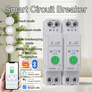 Tuya WiFi Smart Circuit Breaker 1P+N 63A Timer Power Energy Meter kWh Relay Voltage Current Protector APP Remote Control Switch