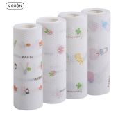 Combo 4 cuộn giấy lau đa năng Lau nhà bếp Nhà vệ sinh In họa tiết sang trọng Kích thước 25Cmx25cm
