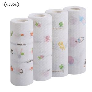Combo 4 cuộn giấy lau đa năng Lau nhà bếp Nhà vệ sinh In họa tiết sang trọng Kích thước 25Cmx25cm