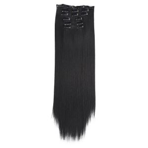 24นิ้ว16คลิปตรงยาวใยสังเคราะห์หยิกผมปลอมแบบไล่สีสีเทาคลิปในผมวิกผม