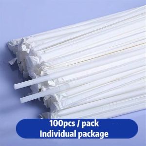 100pcs/pack Individually packaged straw soda straw disposable food-grade elbow white straw