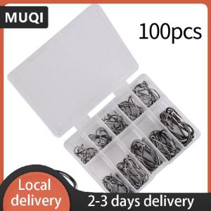 [COD] MUQI Ship within 24 hours 100Pcs Fishing Hooks Set Carbon Steel Single Circle Fishing Hook Fly Fishing Jip Barbed Carp Hooks Sea Tackle Accessories