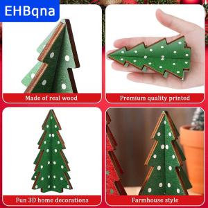 [COD] EHBqna SPORTS โต๊ะไม้3ชิ้นประดับต้นคริสต์มาสแบบเรียบง่ายบ้านไร่ต้นคริสต์มาสที่ทำจากไม้ชิ้นกลางโต๊ะเล็กต้นคริสต์มาส