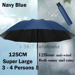 【SKIT】125cm Super Large Manual Reverse Folding Umbrella Inverted Design Fold Windproof Waterproof Manual Open Close Anti UV Coating Protection Three Folded Extra Large Reverse Umbrella Manual Car Reverse Umbrella Light Weight Dual Use Sunscreen Sunshade