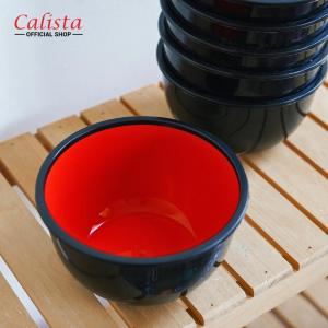 Calista Mangkuk Ramen Jepang Size M 12PCS Mangkok Plastik Melamin Hitam Merah Wadah Makan Serbaguna