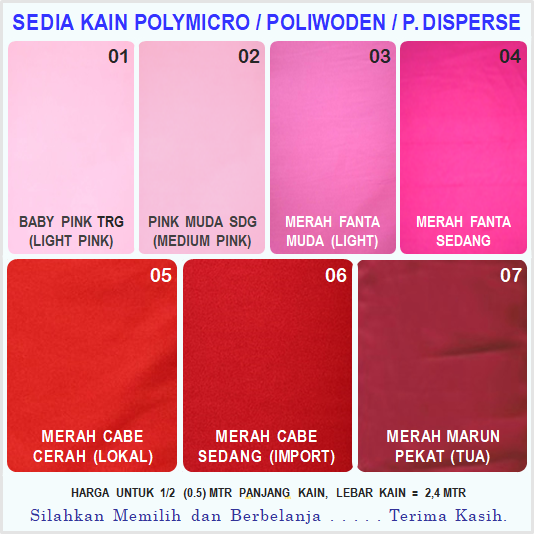 Kain Polymicro / P.Disperse / K.Mikro Warna Merah Cabe, Merah Marun