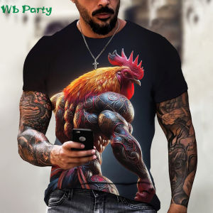 Animal Graphic T Shirts Rooster Hero Print T-Shirts for Men Funny 3D Print Fashion Mens Clothing Summer O-Neck Mens Clothing