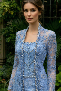 Kebaya Wisuda Modern Biru Denim Kutubaru 300
