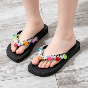 Girls Sweet Style Summer Slippers Sparkly Beaded Rhinestone Design Non Slip Waterproof Beach Sandals Perfect For Party Holiday
